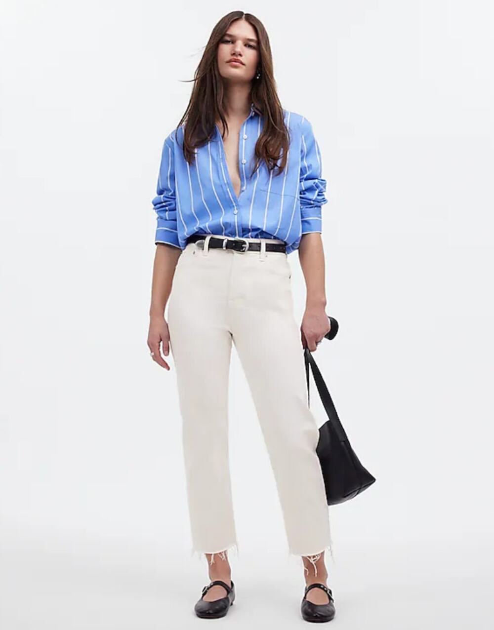 Madewell The 90s Straight Crop Jean Tile White High Rise Raw Hem US 25 NWT